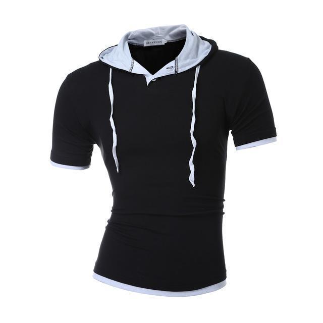 Men Hooded Sling Short-Sleeved Tees / Male T-Shirt-HB-Asia XL 175CM 75KG-China-JadeMoghul Inc.