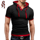 Men Hooded Sling Short-Sleeved Tees / Male T-Shirt-HL-Asia XL 175CM 75KG-China-JadeMoghul Inc.