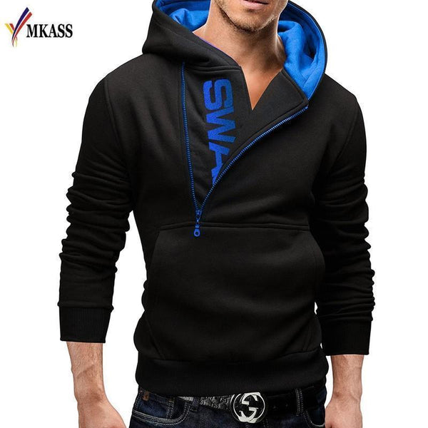 Men Hoodie Long Sleeve - Pullover Hooded Sweatshirt-Black Blue-4XL-JadeMoghul Inc.