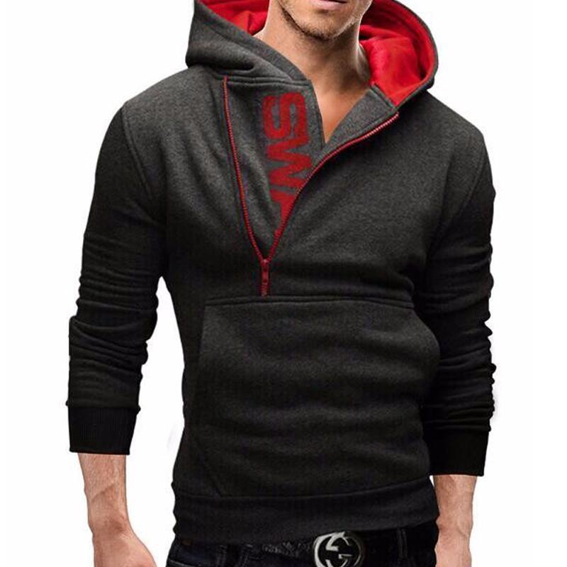 Men Hoodie Long Sleeve - Pullover Hooded Sweatshirt-Grey Red-4XL-JadeMoghul Inc.