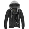 Men Leather Jacket / Motorcycle Polar Fleece Detachable Hood / Biker Jacket-black-L-China-JadeMoghul Inc.