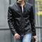 Men Leather Jacket With Stand Collar / Casual Slim Leather Jacket-Black-M-JadeMoghul Inc.