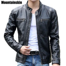Men Leather Jacket With Stand Collar / Casual Slim Leather Jacket-Black-M-JadeMoghul Inc.
