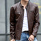 Men Leather Jacket With Stand Collar / Casual Slim Leather Jacket-Dark Coffee-M-JadeMoghul Inc.