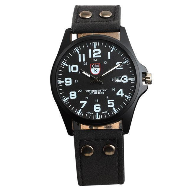 Men Leather Strap Sports Military Wristwatch-All black-JadeMoghul Inc.