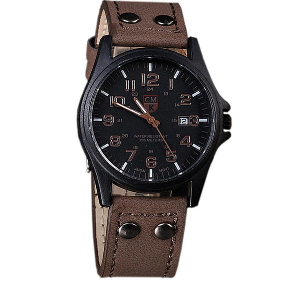 Men Leather Strap Sports Military Wristwatch-Black-JadeMoghul Inc.
