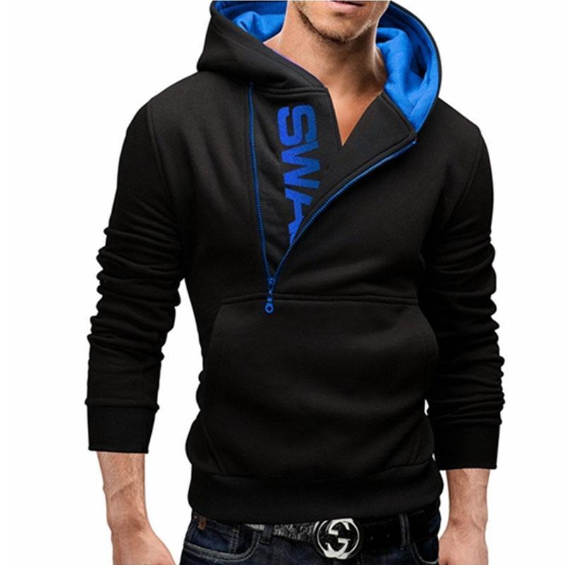 Men Long Sleeve Hoodie / Zipper Sweatshirt-Black blue hoodies-M-JadeMoghul Inc.