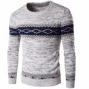Men Long Sleeve O-Neck Sweater / Diamond Patchwork Knitted Warm Sweater-Beige-S-JadeMoghul Inc.