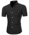 Men Luxury Short Sleeve Slim Fit Dress Shirt-Black-Asia L 170CM 65KG-JadeMoghul Inc.