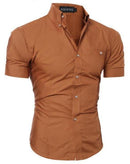 Men Luxury Short Sleeve Slim Fit Dress Shirt-Brown-Asia L 170CM 65KG-JadeMoghul Inc.