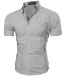 Men Luxury Short Sleeve Slim Fit Dress Shirt-Grey-Asia L 170CM 65KG-JadeMoghul Inc.