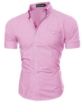 Men Luxury Short Sleeve Slim Fit Dress Shirt-Pink-Asia L 170CM 65KG-JadeMoghul Inc.