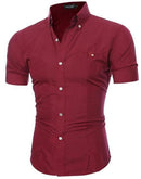 Men Luxury Short Sleeve Slim Fit Dress Shirt-Red-Asia L 170CM 65KG-JadeMoghul Inc.