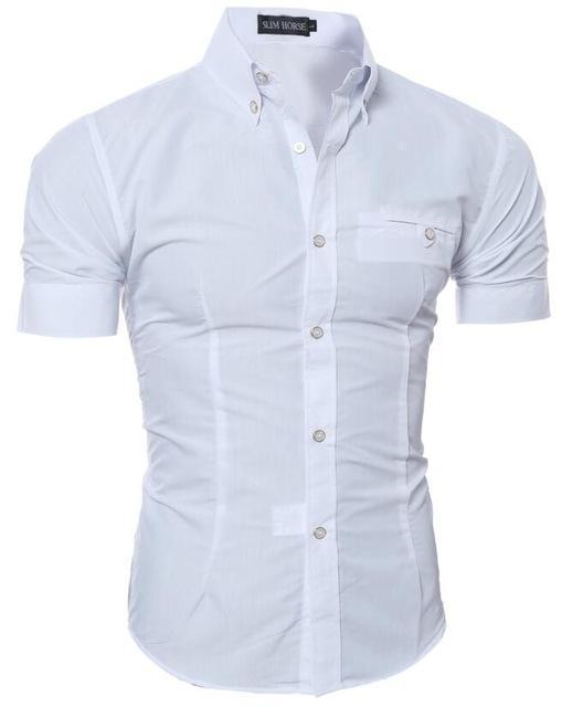 Men Luxury Short Sleeve Slim Fit Dress Shirt-White-Asia L 170CM 65KG-JadeMoghul Inc.