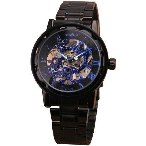Men Mechanical Stainless Steel Strap Classic Wristwatch-BLACK ALL BLUE-JadeMoghul Inc.