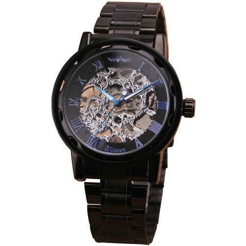 Men Mechanical Stainless Steel Strap Classic Wristwatch-BLACK BLUE SILVER-JadeMoghul Inc.