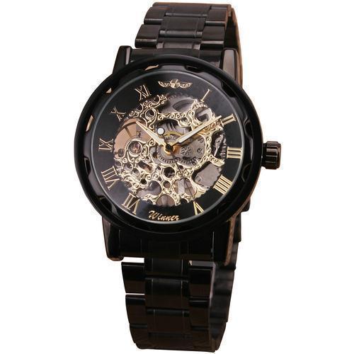 Men Mechanical Stainless Steel Strap Classic Wristwatch-BLACK GOLDEN-JadeMoghul Inc.