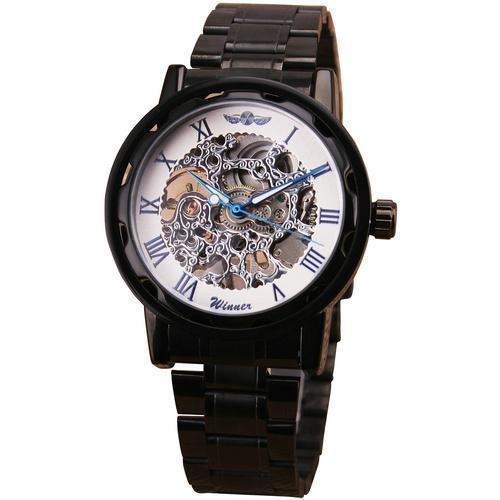 Men Mechanical Stainless Steel Strap Classic Wristwatch-WHITE BLUE SILVER-JadeMoghul Inc.