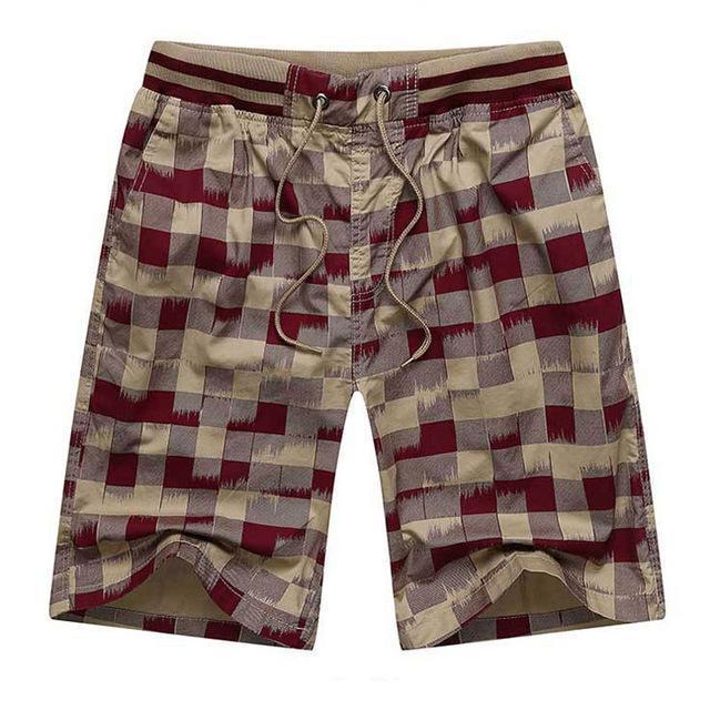 Men Plaid Shorts Classic Design / Cotton Casual Beach Shorts-Red-XL-JadeMoghul Inc.