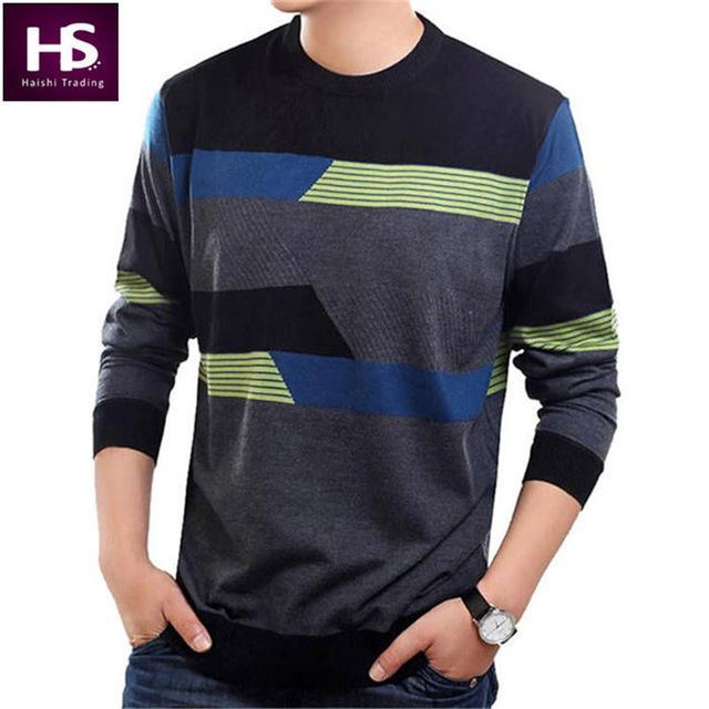 Men Rounded Neck Sweater / Wool-Cashmere Blend Pullover For Men-Blue-S-JadeMoghul Inc.