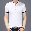 Men's Casual Half-button Down Mandarin Collar T-shirt