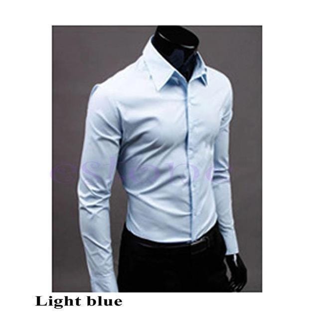 Men 's Fashion Candy Color Long - sleeved Slim Business Casual Shirt Men Luxury Stylish Casual Dress Slim Fit Casual Blouse-3-L-JadeMoghul Inc.