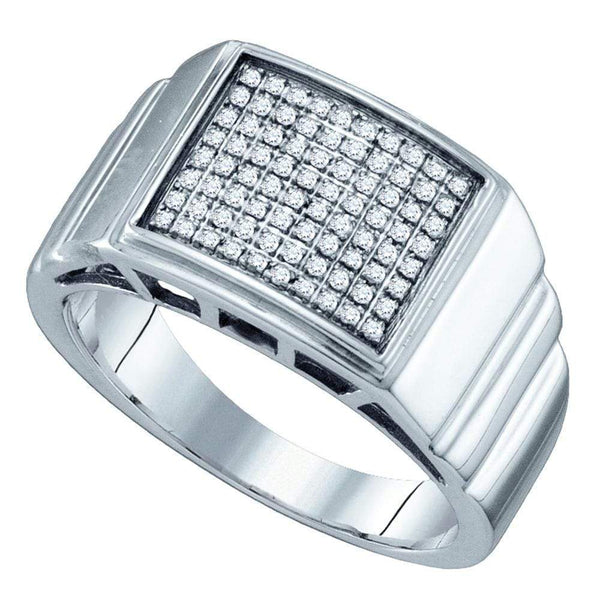 Men's Rings Sterling Silver Men's Round Diamond Square Cluster Textured Ring 1/4 Cttw JadeMoghul