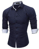 Men Self print Collar Button Down Shirt-navy-M-JadeMoghul Inc.