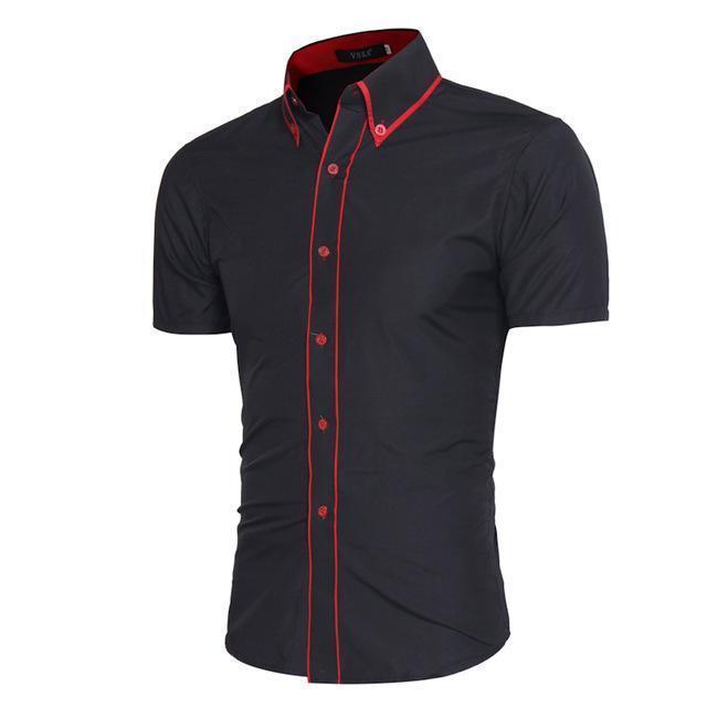 Men Short-Sleeves Fashionable Design Slim Fit Dress Shirt-Black-Asia XL 175CM 75KG-JadeMoghul Inc.