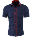 Men Short-Sleeves Fashionable Design Slim Fit Dress Shirt-Blue-Asia XL 175CM 75KG-JadeMoghul Inc.