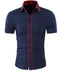 Men Short-Sleeves Fashionable Design Slim Fit Dress Shirt-Blue-Asia XL 175CM 75KG-JadeMoghul Inc.