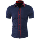 Men Short-Sleeves Fashionable Design Slim Fit Dress Shirt-Red-Asia XL 175CM 75KG-JadeMoghul Inc.