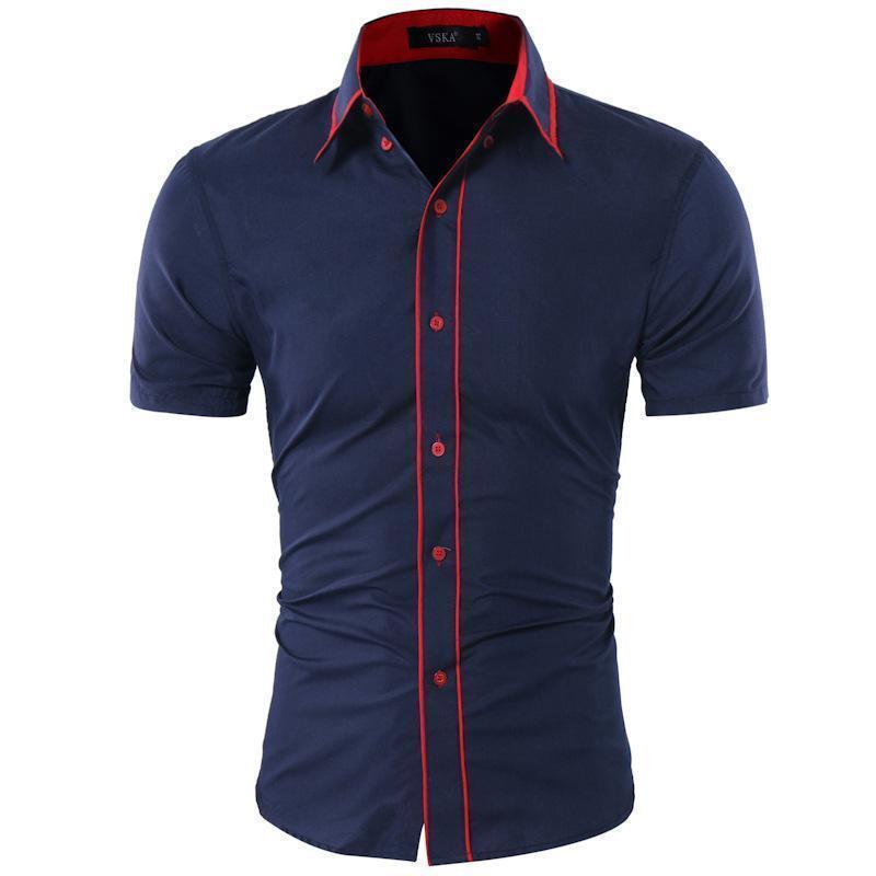 Men Short-Sleeves Fashionable Design Slim Fit Dress Shirt-Red-Asia XL 175CM 75KG-JadeMoghul Inc.