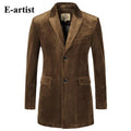 Men Slim Fit Long Solid Velvet Blazer/Suit Jacket-Camel-XXL-JadeMoghul Inc.