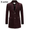 Men Slim Fit Long Solid Velvet Blazer/Suit Jacket-Wine Red-XXL-JadeMoghul Inc.