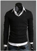 Men Smart Casual Slim Sweater / Men Thin Solid V-Neck Sweater-Black-M-JadeMoghul Inc.
