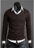 Men Smart Casual Slim Sweater / Men Thin Solid V-Neck Sweater-Brown-M-JadeMoghul Inc.