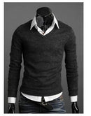 Men Smart Casual Slim Sweater / Men Thin Solid V-Neck Sweater-Dark grey-M-JadeMoghul Inc.