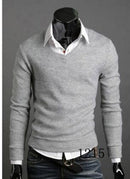Men Smart Casual Slim Sweater / Men Thin Solid V-Neck Sweater-light Grey-M-JadeMoghul Inc.