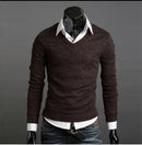 Men Smart Casual Slim Sweater / Men Thin Solid V-Neck Sweater-Wine red-M-JadeMoghul Inc.