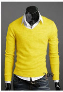 Men Smart Casual Slim Sweater / Men Thin Solid V-Neck Sweater-Yellow-M-JadeMoghul Inc.