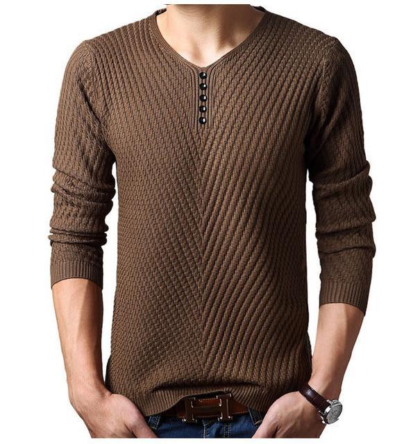 Men Smart Casual V-Neck Sweater-Coffee-M-JadeMoghul Inc.