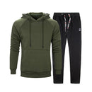 Men Smart Sweatshirt Tracksuit - Men Sportswear Long Sleeve Hoodie & Sweatpants (2pcs)-WY18 Army LK27Black-S-JadeMoghul Inc.