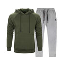Men Smart Sweatshirt Tracksuit - Men Sportswear Long Sleeve Hoodie & Sweatpants (2pcs)-WY18 Army LK27Grey-S-JadeMoghul Inc.