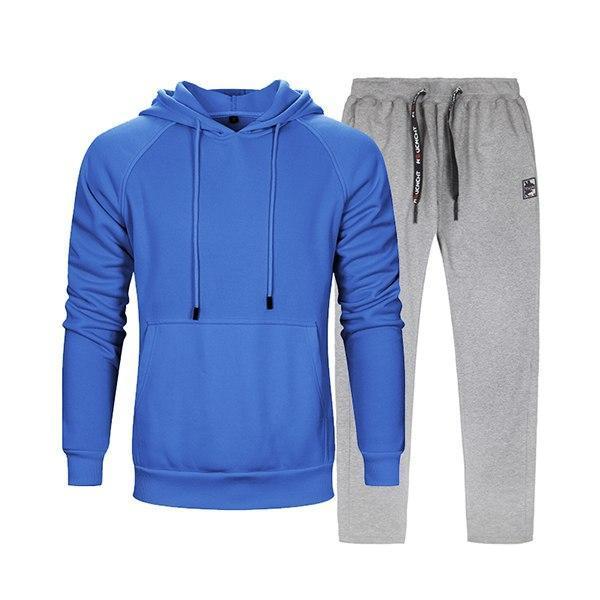 Men Smart Sweatshirt Tracksuit - Men Sportswear Long Sleeve Hoodie & Sweatpants (2pcs)-WY18 Blue LK27Grey-S-JadeMoghul Inc.