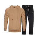Men Smart Sweatshirt Tracksuit - Men Sportswear Long Sleeve Hoodie & Sweatpants (2pcs)-WY18 Khaki LK27Black-S-JadeMoghul Inc.
