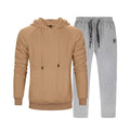Men Smart Sweatshirt Tracksuit - Men Sportswear Long Sleeve Hoodie & Sweatpants (2pcs)-WY18 Khaki LK27Grey-S-JadeMoghul Inc.