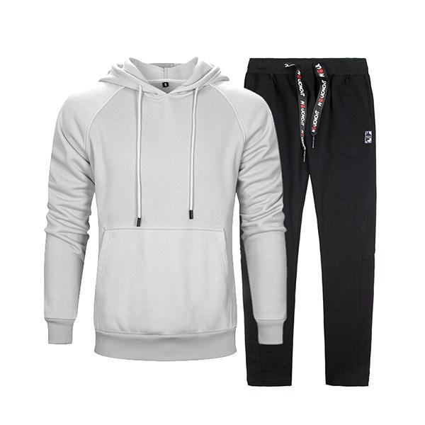 Men Smart Sweatshirt Tracksuit - Men Sportswear Long Sleeve Hoodie & Sweatpants (2pcs)-WY18LiGreyLK27Black-S-JadeMoghul Inc.