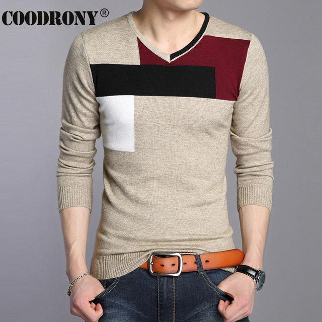 Men Soft Warm Knitted Sweater / Men Casual V-Neck Pullover-Beige-S-JadeMoghul Inc.