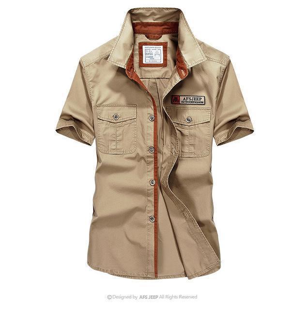 Men Solid Military Short Sleeves Shirt / Cotton Breathable Army Shirt-khaki-S-JadeMoghul Inc.